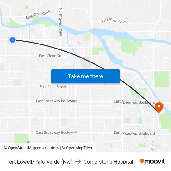 Fort Lowell/Palo Verde (Nw) to Cornerstone Hospital map