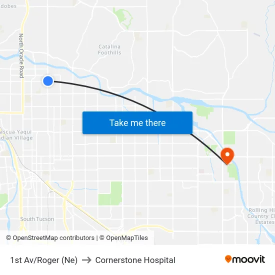1st Av/Roger (Ne) to Cornerstone Hospital map