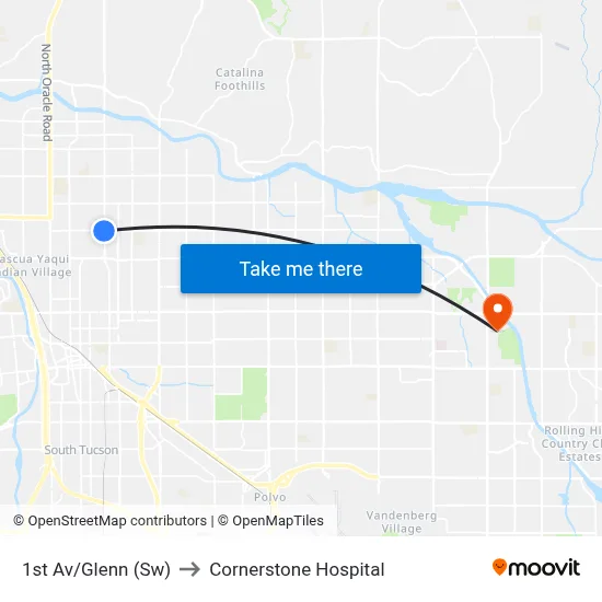 1st Av/Glenn (Sw) to Cornerstone Hospital map