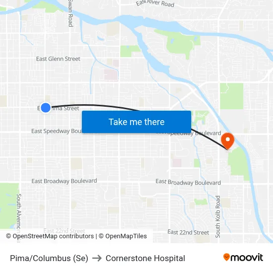 Pima/Columbus (Se) to Cornerstone Hospital map