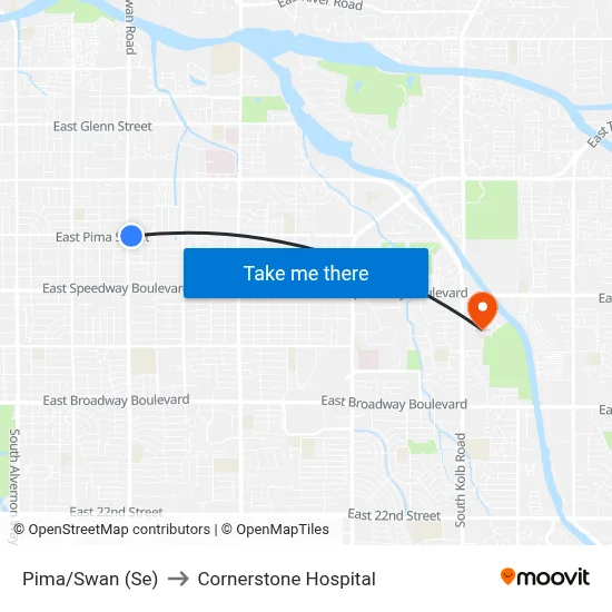 Pima/Swan (Se) to Cornerstone Hospital map