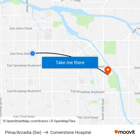Pima/Arcadia (Sw) to Cornerstone Hospital map