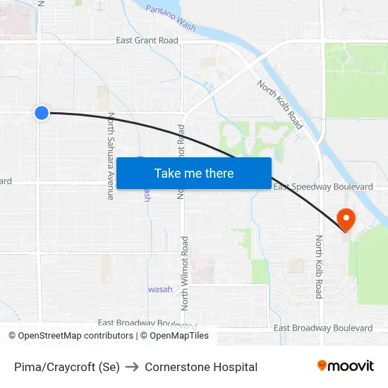 Pima/Craycroft (Se) to Cornerstone Hospital map