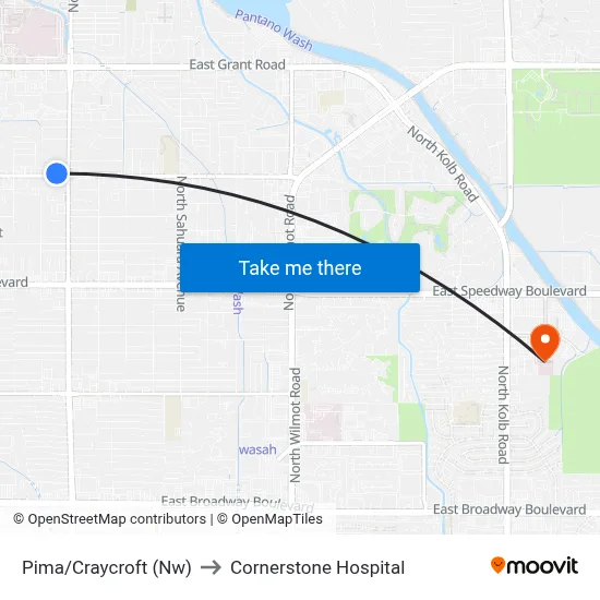 Pima/Craycroft (Nw) to Cornerstone Hospital map