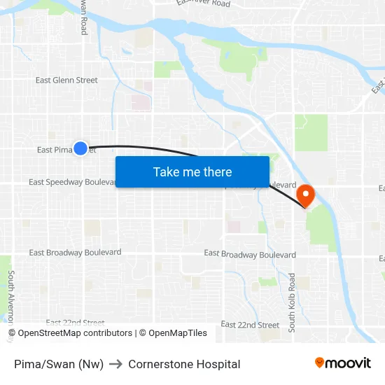 Pima/Swan (Nw) to Cornerstone Hospital map
