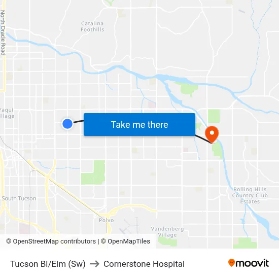 Tucson Bl/Elm (Sw) to Cornerstone Hospital map