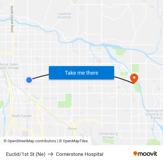 Euclid/1st St (Ne) to Cornerstone Hospital map