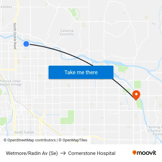 Wetmore/Radin Av (Se) to Cornerstone Hospital map