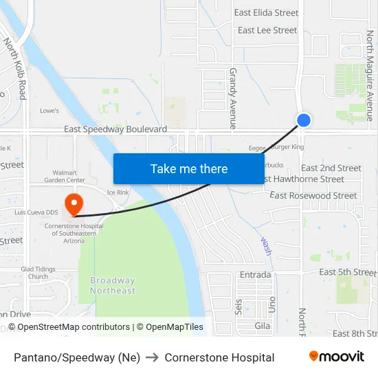 Pantano/Speedway (Ne) to Cornerstone Hospital map