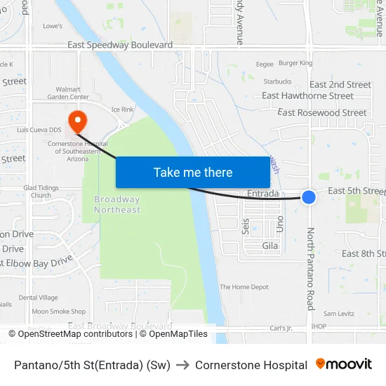 Pantano/5th St(Entrada) (Sw) to Cornerstone Hospital map