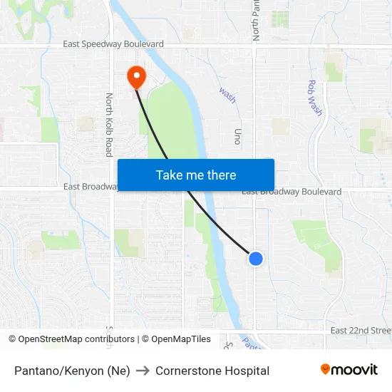 Pantano/Kenyon (Ne) to Cornerstone Hospital map