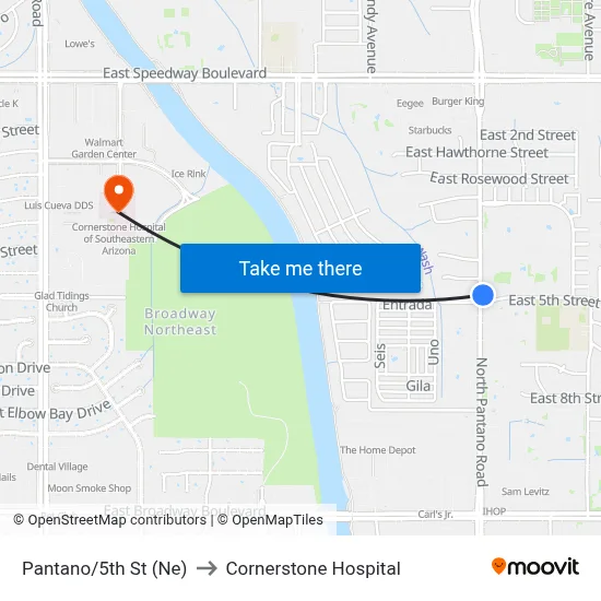Pantano/5th St (Ne) to Cornerstone Hospital map