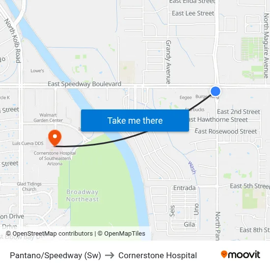 Pantano/Speedway (Sw) to Cornerstone Hospital map