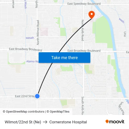 Wilmot/22nd St (Ne) to Cornerstone Hospital map