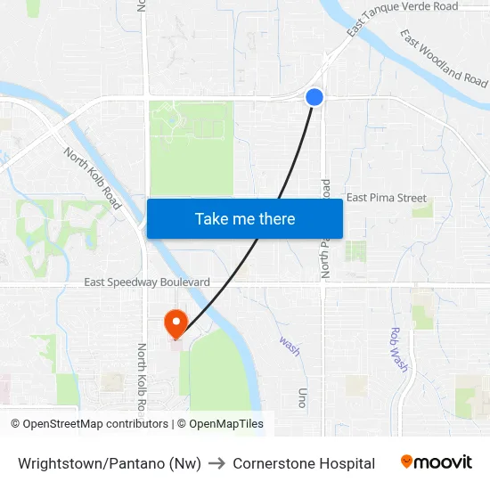 Wrightstown/Pantano (Nw) to Cornerstone Hospital map