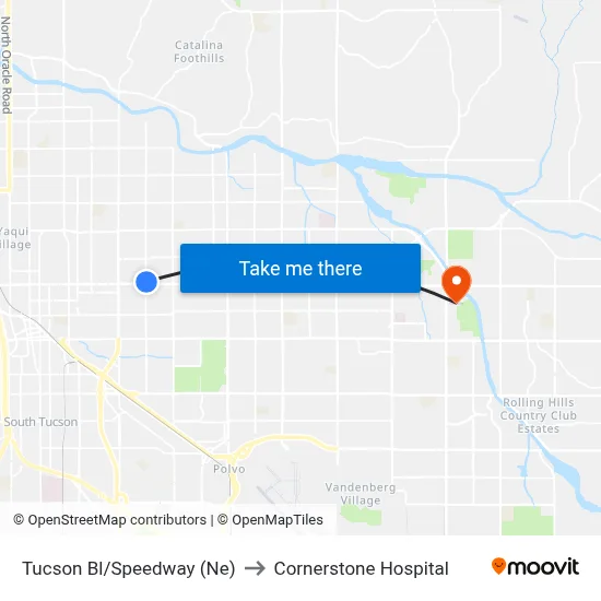 Tucson Bl/Speedway (Ne) to Cornerstone Hospital map