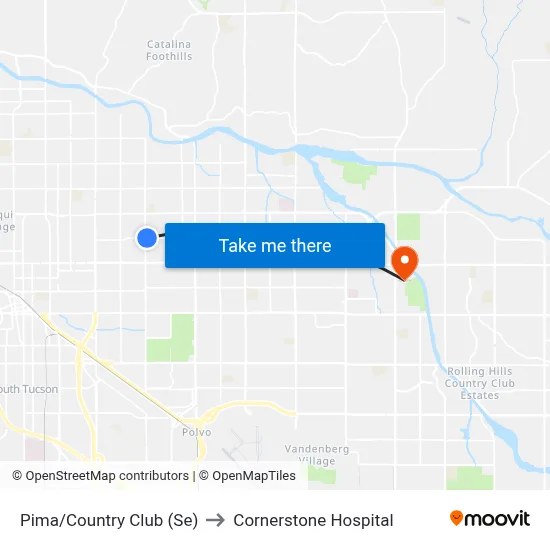 Pima/Country Club (Se) to Cornerstone Hospital map