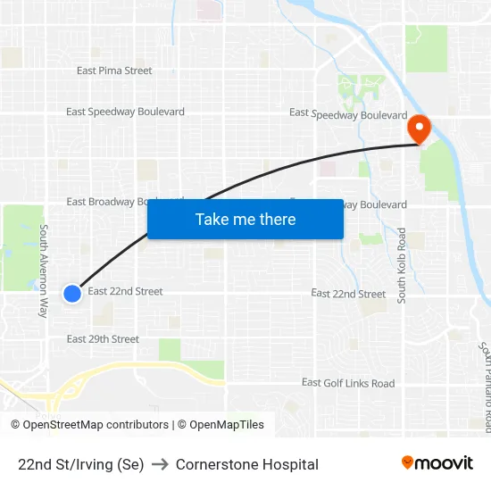 22nd St/Irving (Se) to Cornerstone Hospital map