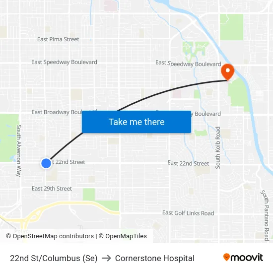 22nd St/Columbus (Se) to Cornerstone Hospital map
