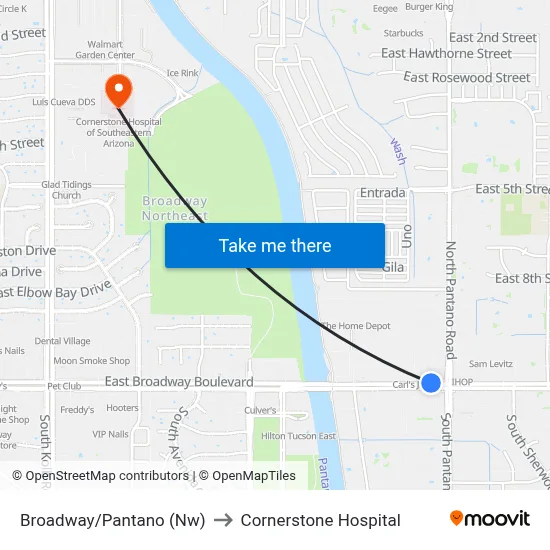 Broadway/Pantano (Nw) to Cornerstone Hospital map