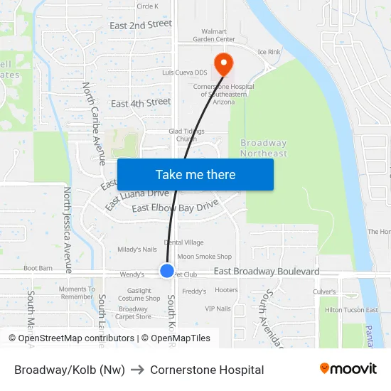 Broadway/Kolb (Nw) to Cornerstone Hospital map