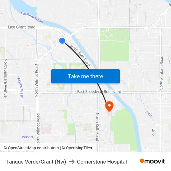 Tanque Verde/Grant (Nw) to Cornerstone Hospital map