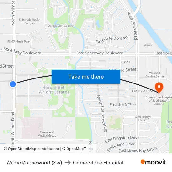Wilmot/Rosewood (Sw) to Cornerstone Hospital map