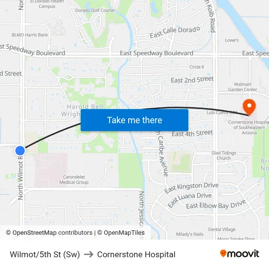 Wilmot/5th St (Sw) to Cornerstone Hospital map