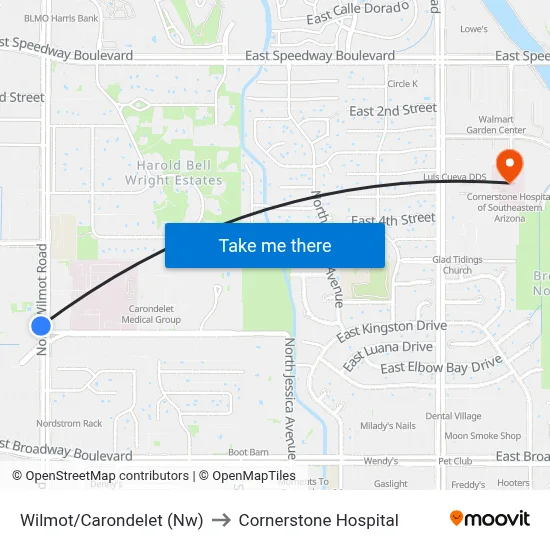 Wilmot/Carondelet (Nw) to Cornerstone Hospital map