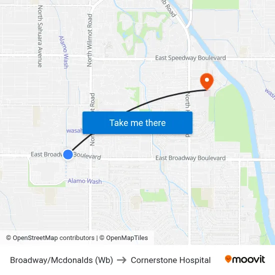 Broadway/Mcdonalds (Wb) to Cornerstone Hospital map