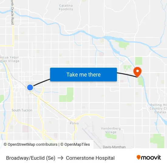 Broadway/Euclid (Se) to Cornerstone Hospital map