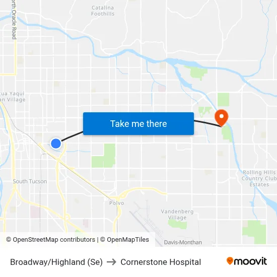 Broadway/Highland (Se) to Cornerstone Hospital map