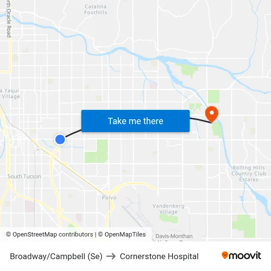 Broadway/Campbell (Se) to Cornerstone Hospital map