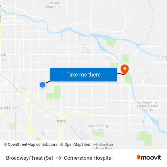Broadway/Treat (Se) to Cornerstone Hospital map