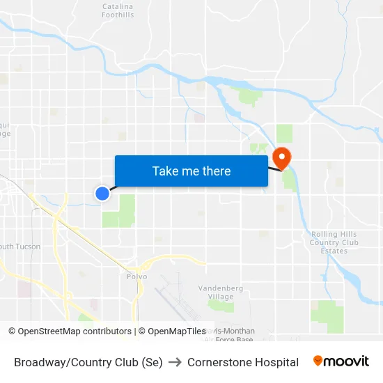 Broadway/Country Club (Se) to Cornerstone Hospital map