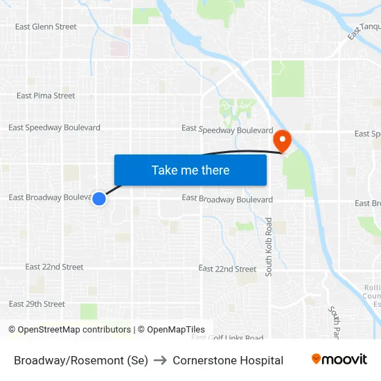 Broadway/Rosemont (Se) to Cornerstone Hospital map