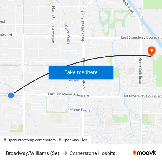 Broadway/Williams (Se) to Cornerstone Hospital map