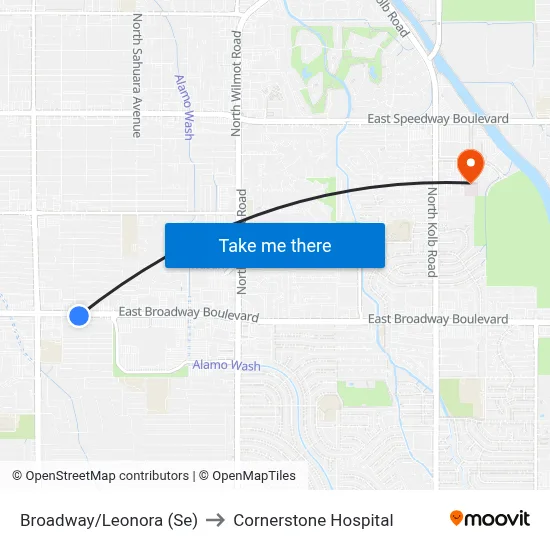 Broadway/Leonora (Se) to Cornerstone Hospital map
