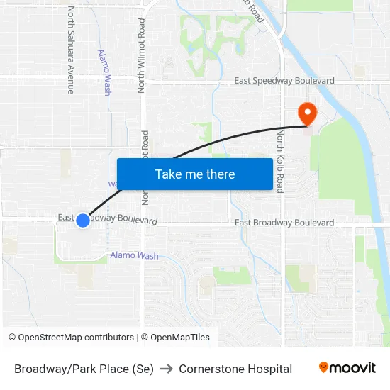 Broadway/Park Place (Se) to Cornerstone Hospital map
