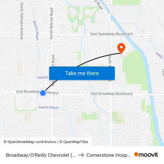 Broadway/O'Reilly Chevrolet (Eb) to Cornerstone Hospital map