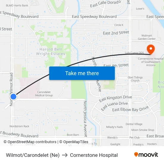 Wilmot/Carondelet (Ne) to Cornerstone Hospital map