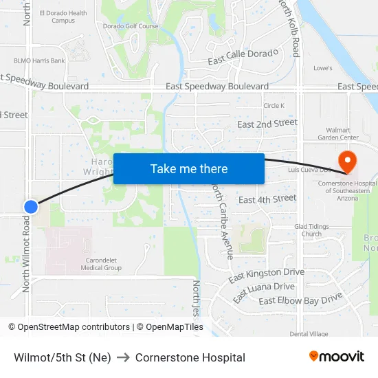 Wilmot/5th St (Ne) to Cornerstone Hospital map
