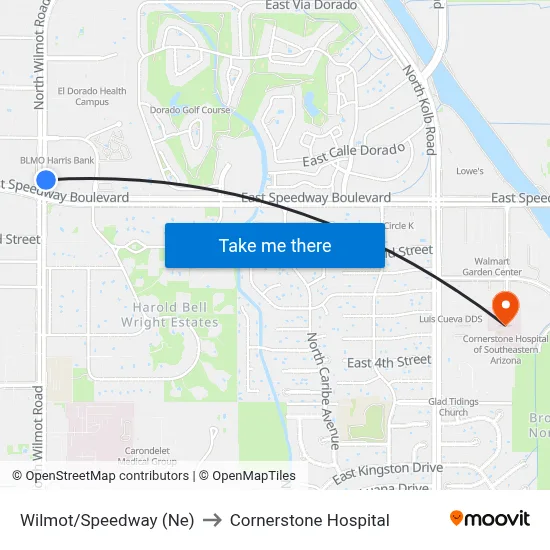 Wilmot/Speedway (Ne) to Cornerstone Hospital map