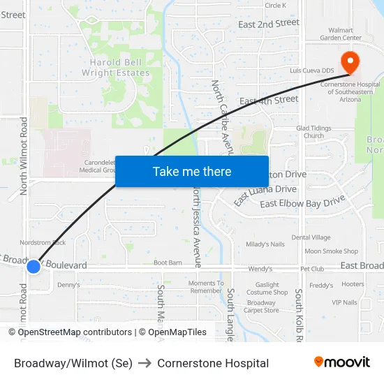 Broadway/Wilmot (Se) to Cornerstone Hospital map