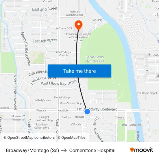 Broadway/Montego (Se) to Cornerstone Hospital map