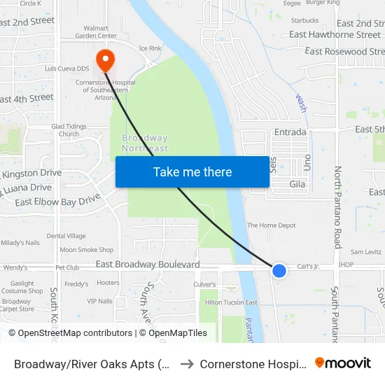Broadway/River Oaks Apts (Eb) to Cornerstone Hospital map