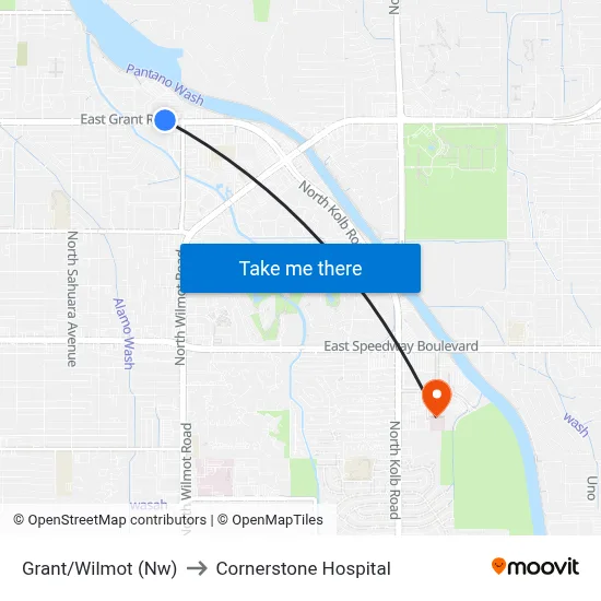 Grant/Wilmot (Nw) to Cornerstone Hospital map