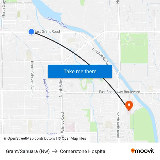 Grant/Sahuara (Nw) to Cornerstone Hospital map