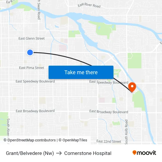 Grant/Belvedere (Nw) to Cornerstone Hospital map