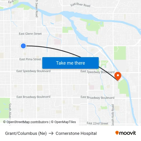 Grant/Columbus (Ne) to Cornerstone Hospital map